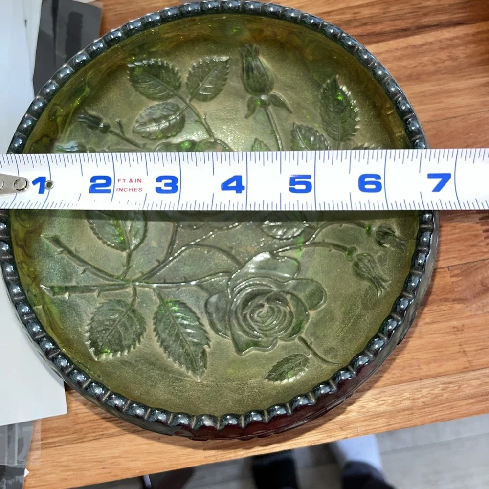 Antique Green Depression Glass Bowl Flowers Iridescent Green Glass Bowl